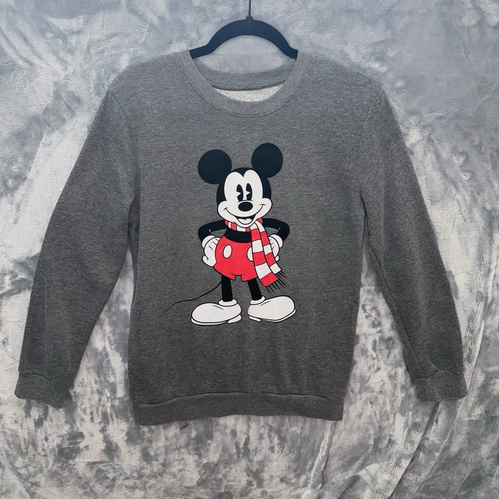 Disney Mickey Mouse Gray Pullover Sweatshirt Womens XL Graphic Print Embroidered